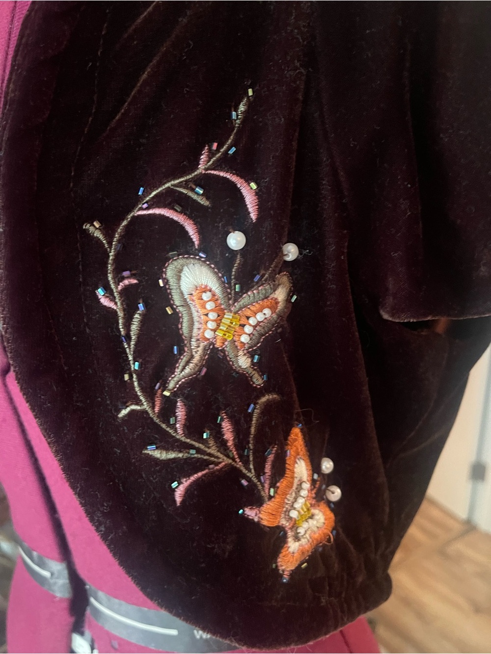 Embroidered Dark BrownVelvet Cropped Bolero Jacket - Floral Detail - Picture 5 of 6